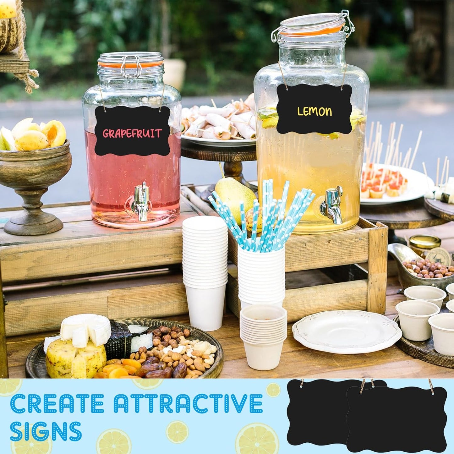 12 Pcs 4 x 6 Acrylic Chalkboard Hanging Sign with Chalk Markers Chalk Board Signs with Hanging String for Wedding Kitchen Home Party Decoration (Wave)