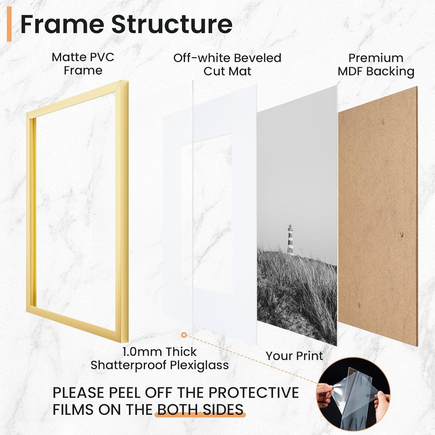 20x30 inch Picture Frame, 20x30 Photo Frames with 16x24 Removable Mat - High Definition Plexiglass - Vertical and Horizontal Display - Wall Hanging Poster Frame - Gold, 3 Pack