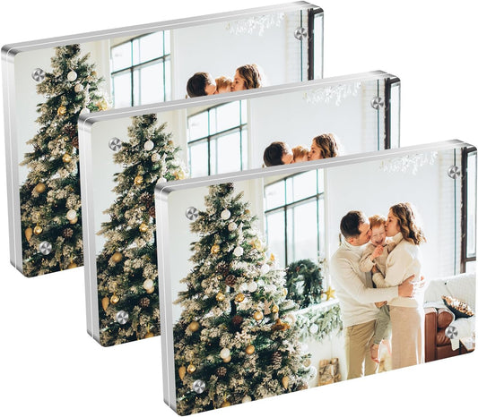 Acrylic Magnetic Photo Frame, 5x7 Inch Double-sided Magnetic Photo Frame, Tabletop Frameless Postcard Display (3-Pack) (5X7)