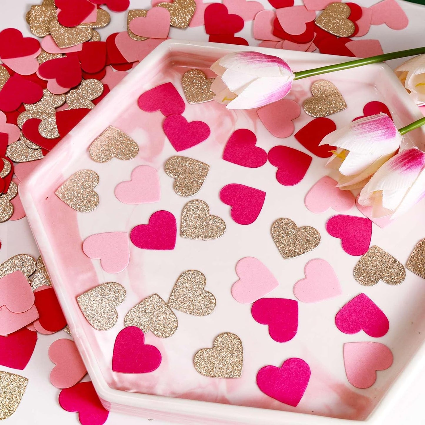 200 Pcs Hot Pink Heart Paper Confetti for Valentine's Day Wedding Baby Shower Birthday Party Table Decoration Supplies