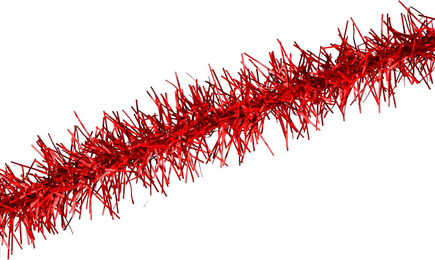 Mandala Crafts Red Tinsel Garland - Thin Metallic Foil Glitter Mini Garland for Christmas Tree, Party, Wedding Decor, and Holiday Decorations