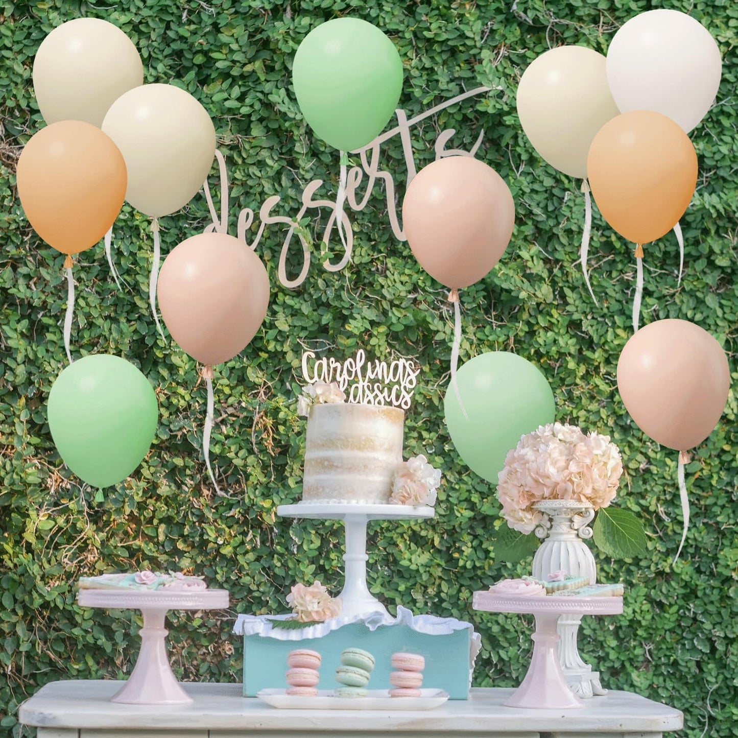 Pink and Dusty Green Balloons,50Pcs 12 Inch Brown Nude Boho White balloons Balloons, with Ribbon for Girls Women Birthday Baby Shower Wedding Tea Party Decorations