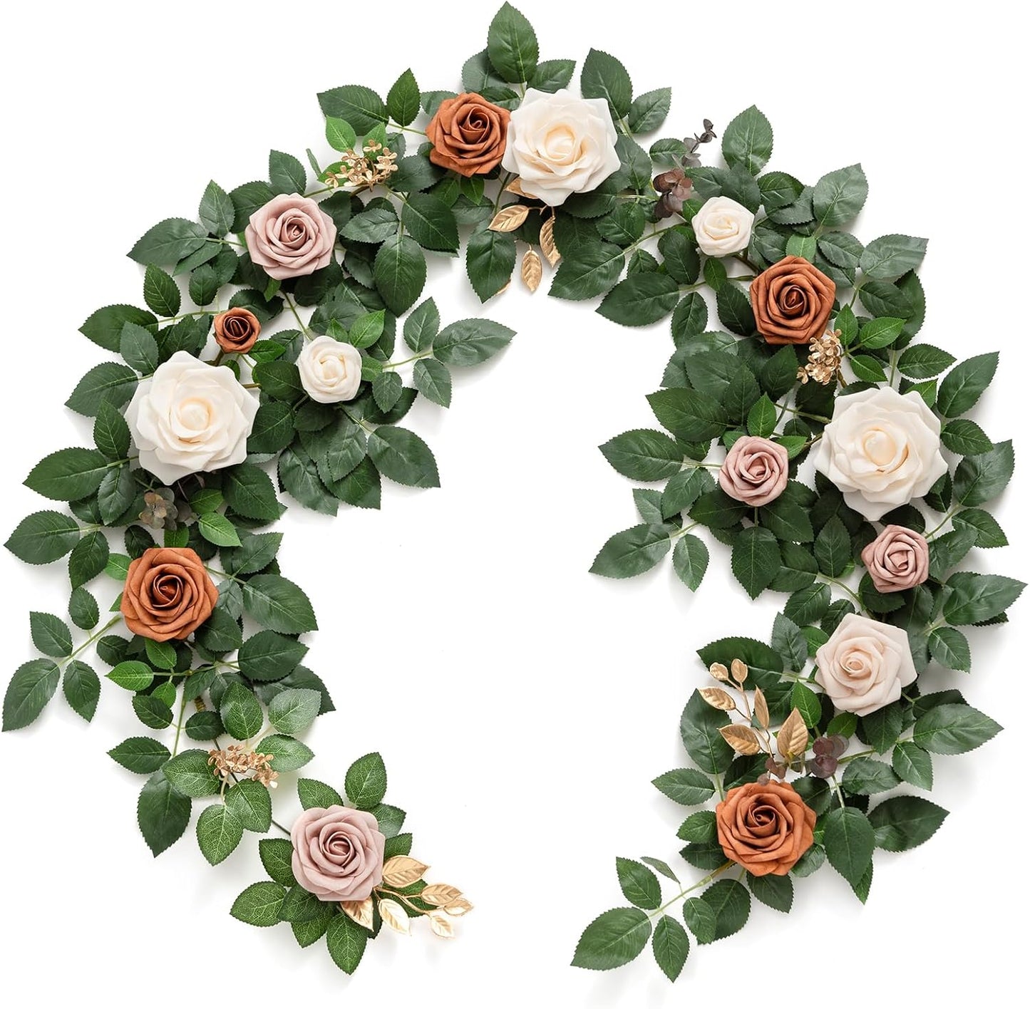 Ling's moment 5FT Artificial Flower Garland Rust Rose Leaves Floral Garland Ivory Arch Flowers Vine for Wedding Party Backdrop Decor Mantel Home Table Centerpieces Wall Decorations Terracotta