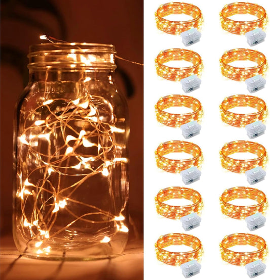 ZGWJ 12 Pack Halloween Fairy Lights Battery Operated, 7ft 20 Mini LED Halloween Fairy String Lights Silver Wire 3 Modes Waterproof for DIY, Parties, Bedroom Decorations,Orange