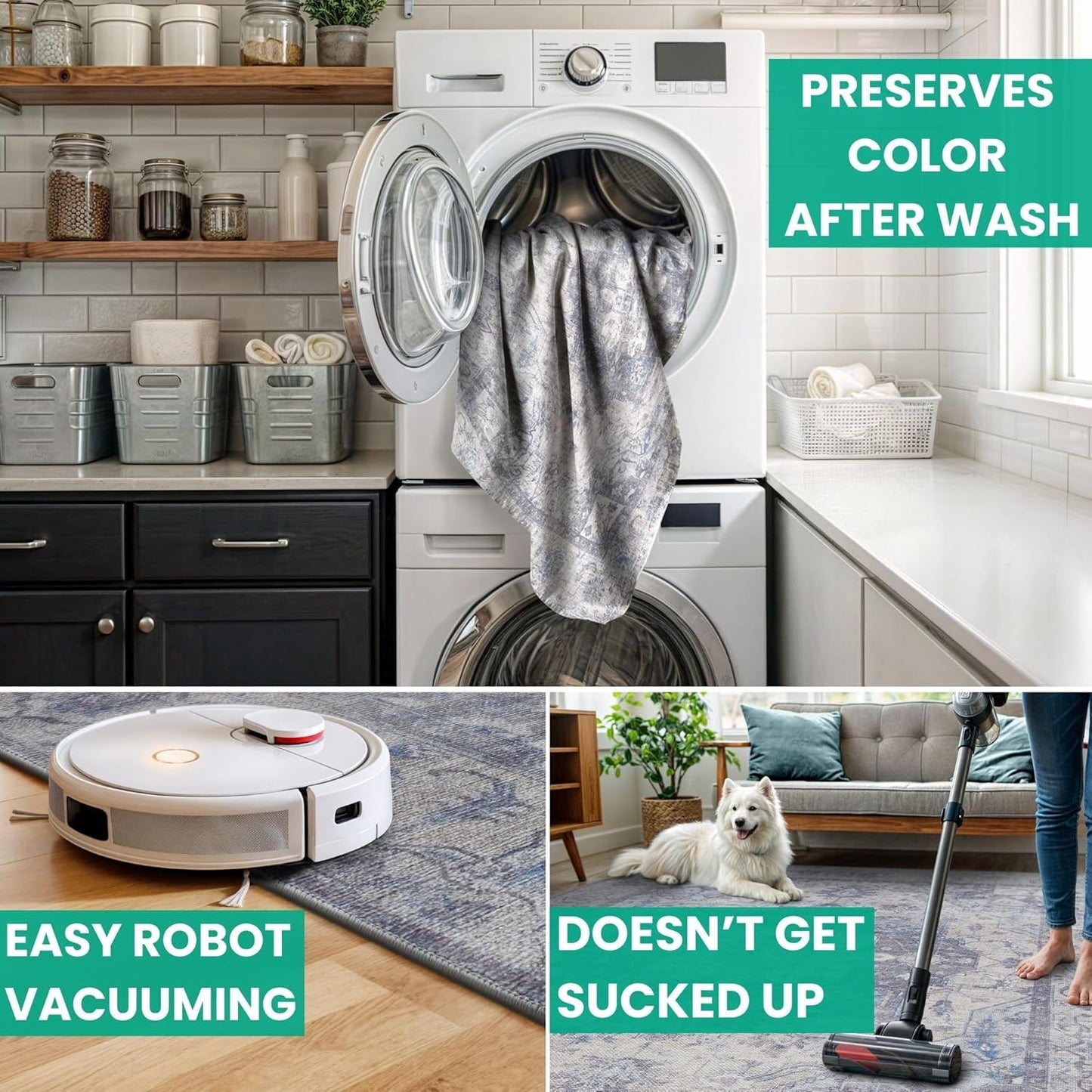 Bloom Rugs Washable Non-Slip 6' x 9' Rug - Blue/Sand Traditional Medallion Area Rug for Living Room, Bedroom, Dining Room, and Kitchen - Exact Size: 6' x 9'