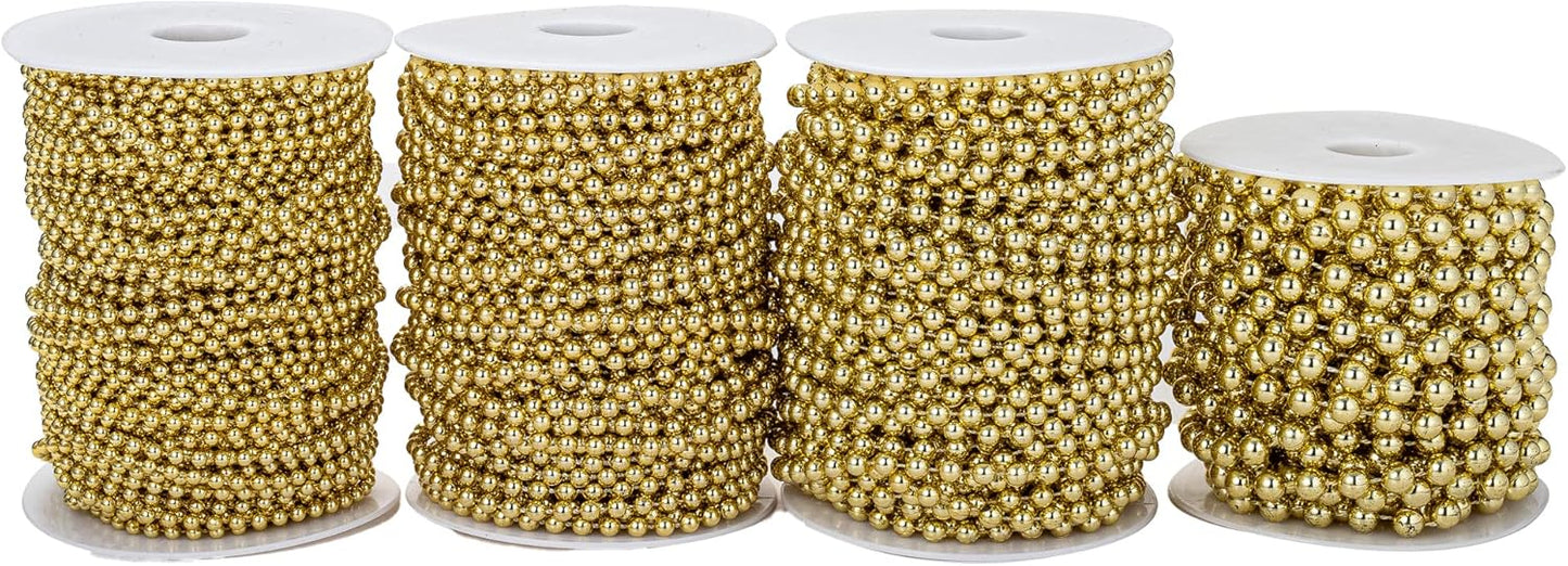 8mm Crafts Faux Pearl Beads Garland Pearl Bead Roll Strand of Pearls to Decorate Floral Centerpieces Wedding Party Favor Christmas Tree(33 Feet Gold)