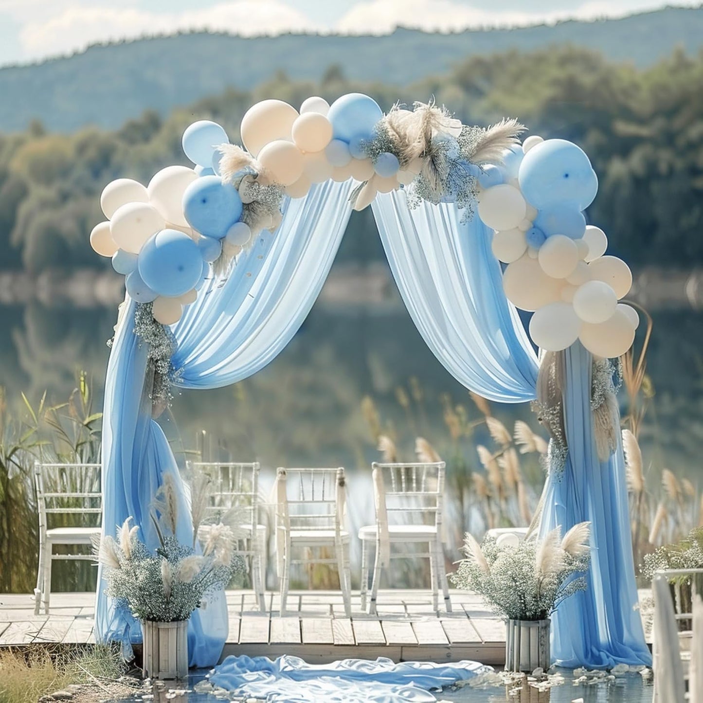 Wokceer Dusty Blue Wedding Arch Draping Fabric Backdrop 4 Panels 28.7" X 20FT Sheer Drapes Fabric for Wedding Arbor Ceremony Party