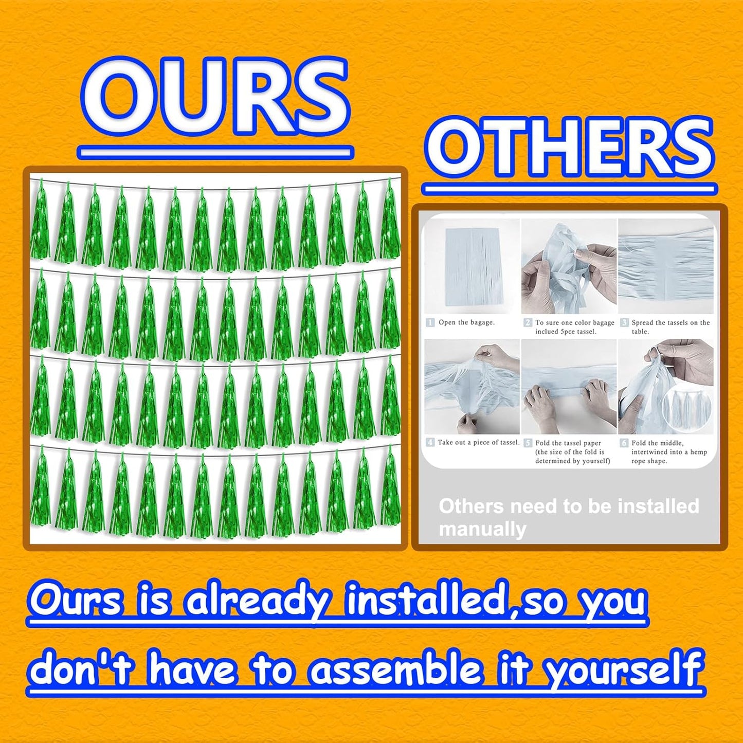 4P Green Foil Fringe Tassel Banner Garland Metallic Tinsel Streamers Wall Hanging Curtain Backdrop Banner for Parade Floats, 2024 Graduation Decorations, Father's Day Party Decoration