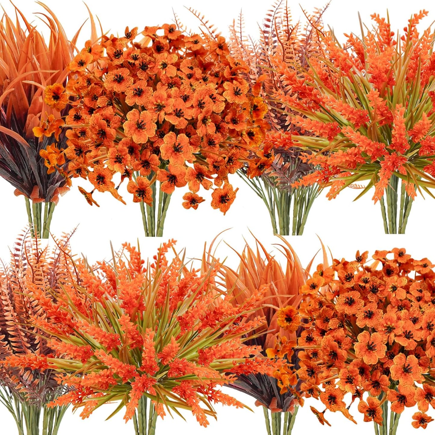 Faux Fall Flowers Outdoor, 16Pcs Artificial Fall Flowers UV Resistant Autumn Plastic Flowers Plants Fall Greenery Shrubs for Outside Porch Patio Garden House Thanksgiving Decor