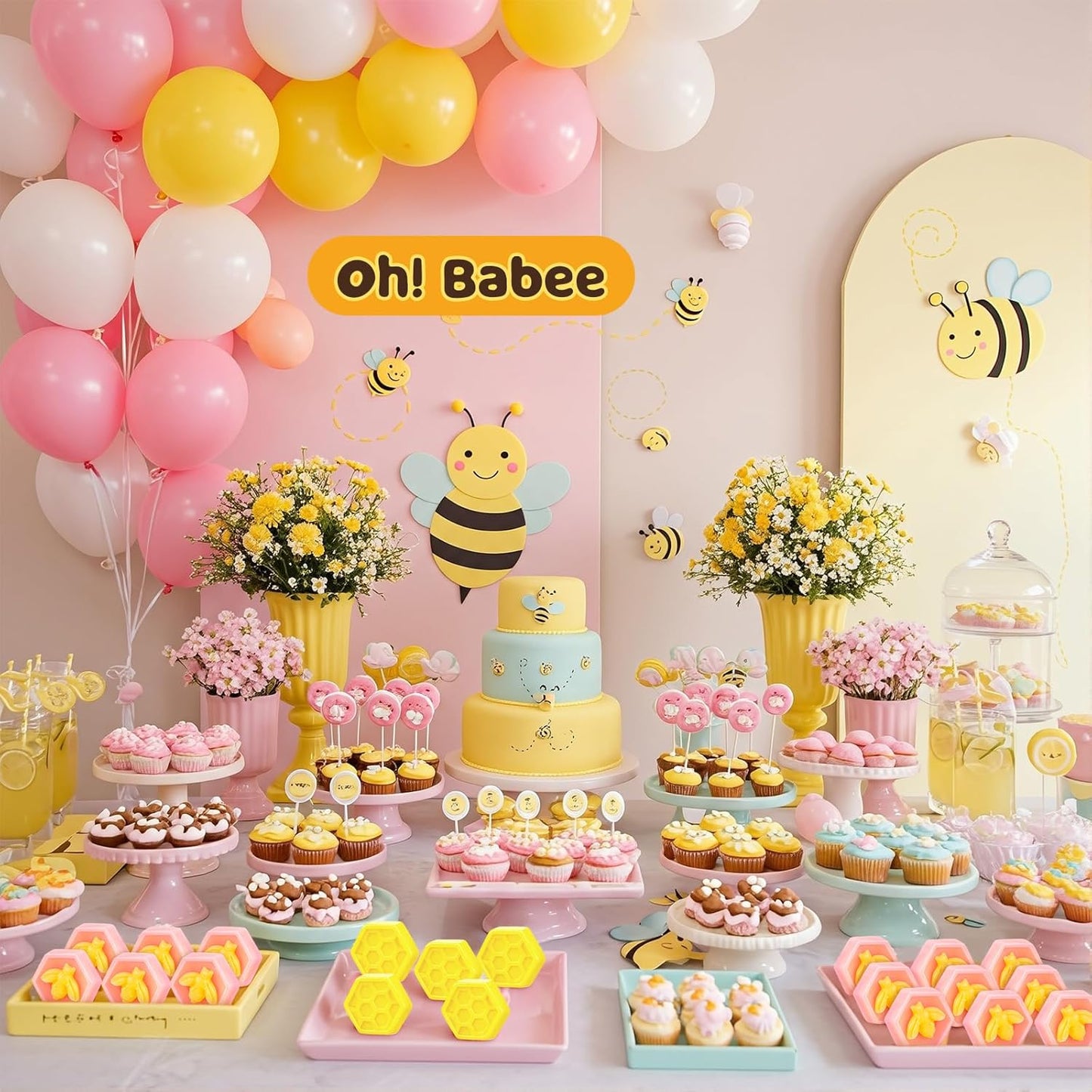 24 Set Baby Shower Favors Bee Party Favors Including Honeycomb Soap with Thank You Card Gift Honey Soap for Guest Gender Reveal Honey Gift Birthday Party Decorations (Pink,Yellow)