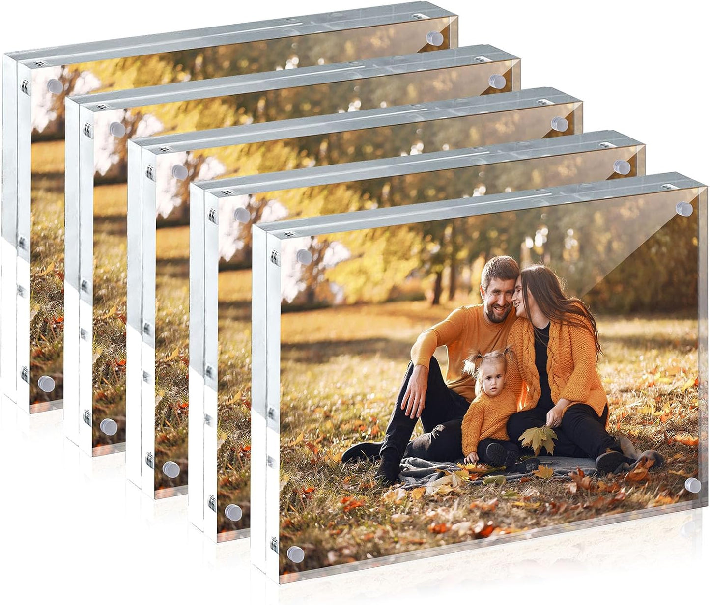JOHOUSE 5 Pack 5 x 7 Acrylic Picture Frames, Double Sided Magnetic Photo Frames Self Standing Frameless Transparent for Desktop Display Gifts for Women