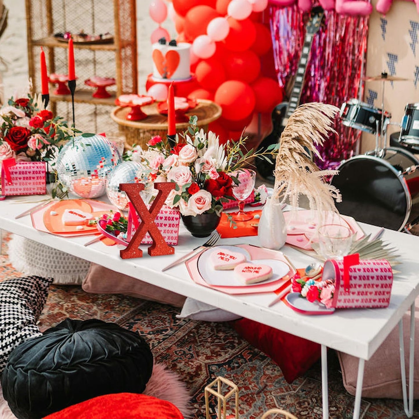 TONIFUL 8 Inch Red Glitter Letter X Table Centerpiece A-Z Red Birthday Party Decorations,Red Alphabet X for Birthday,Chrismas,Graduation,Bridal Shower,Wedding,Anniversary Party Supplies