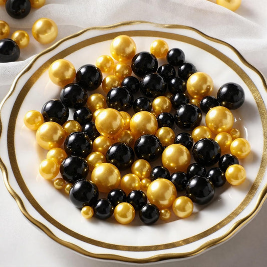 200 Pcs Vase Filler Beads Black and Gold Pearl Beads for Vase No Hole Pearls for Centerpieces Vases Home Table Party Decor Wedding DIY 8/14/20mm
