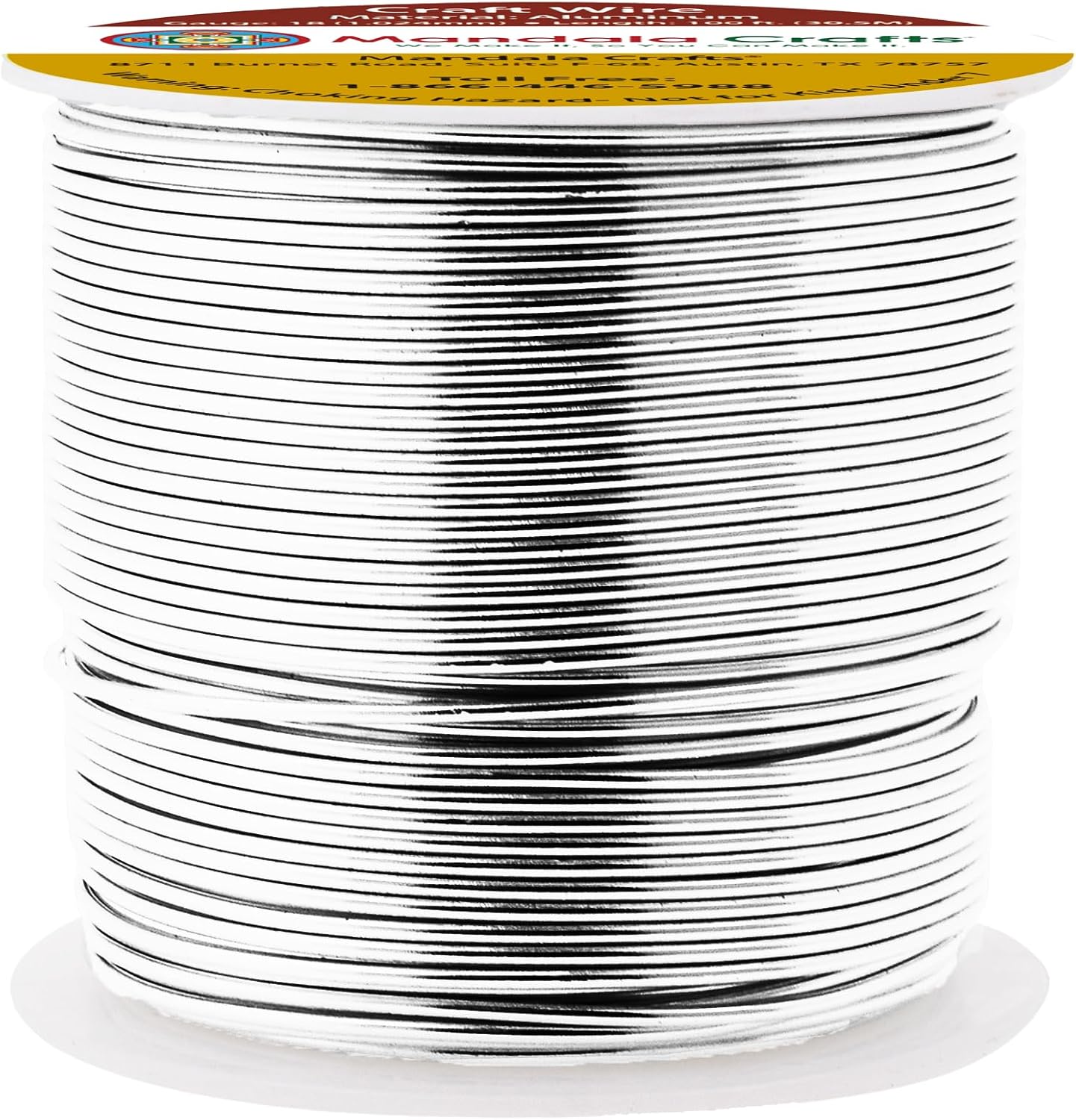 Mandala Crafts 18 Gauge Anodized Aluminum Craft Wire for Jewelry Making - 100 FT Colored Flexible Silver Tone Wire - Bendable for Bonsai Armature Crafting Sculpting