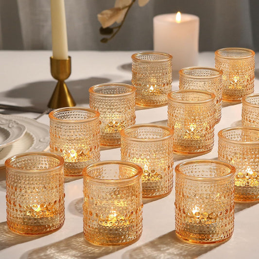 36ps Gold Votive Candle Holders, Tea Light Candle Holder Glass for Table Centerpiece, Candle Holders for Wedding, Bridal Shower and Tea Party Decorations (Gold)