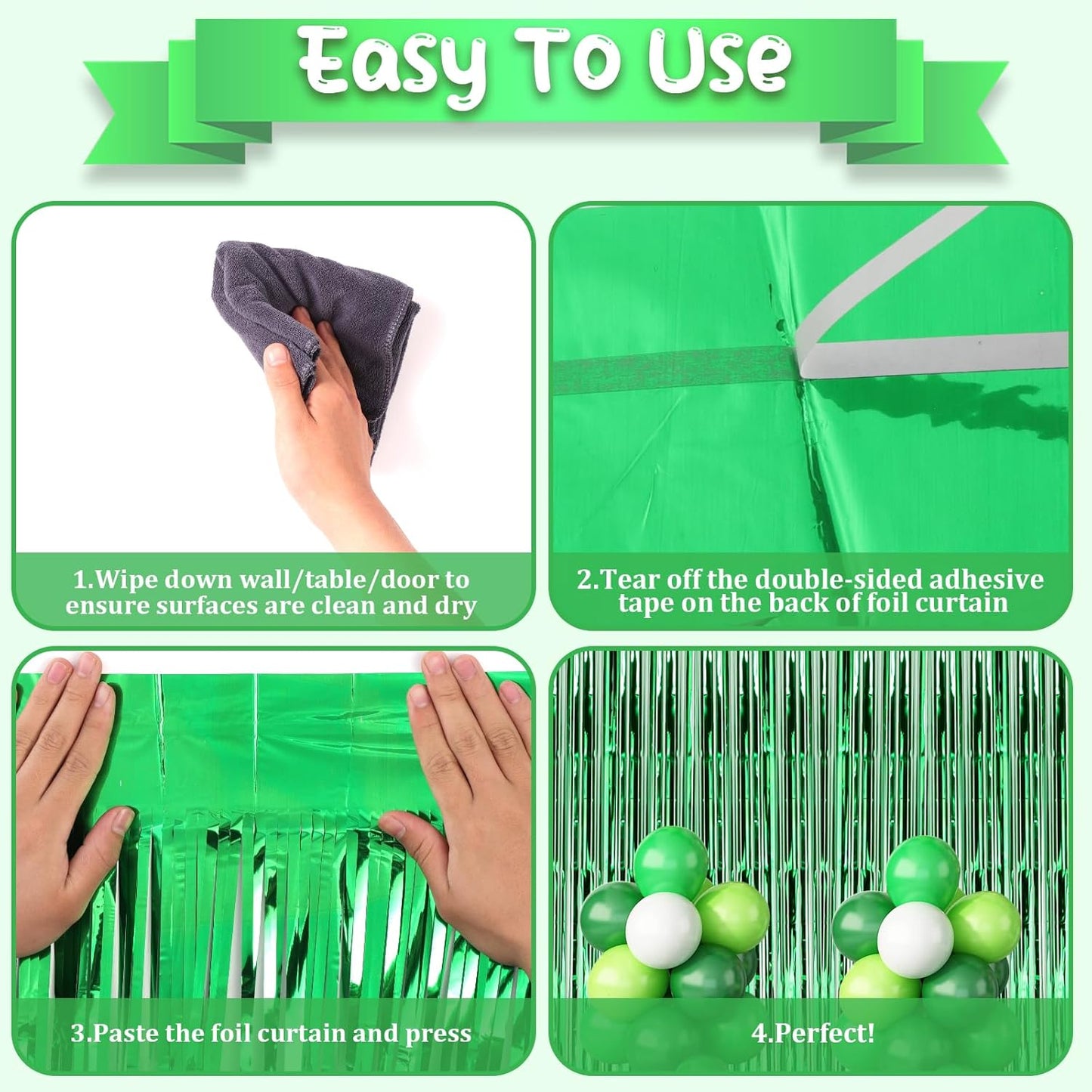 2 Pack Green Foil Fringe Backdrop Curtains, Tinsel Streamers Birthday Party Decorations, Fringe Backdrop for Graduation, Baby Shower, Gender Reveal, Disco Party