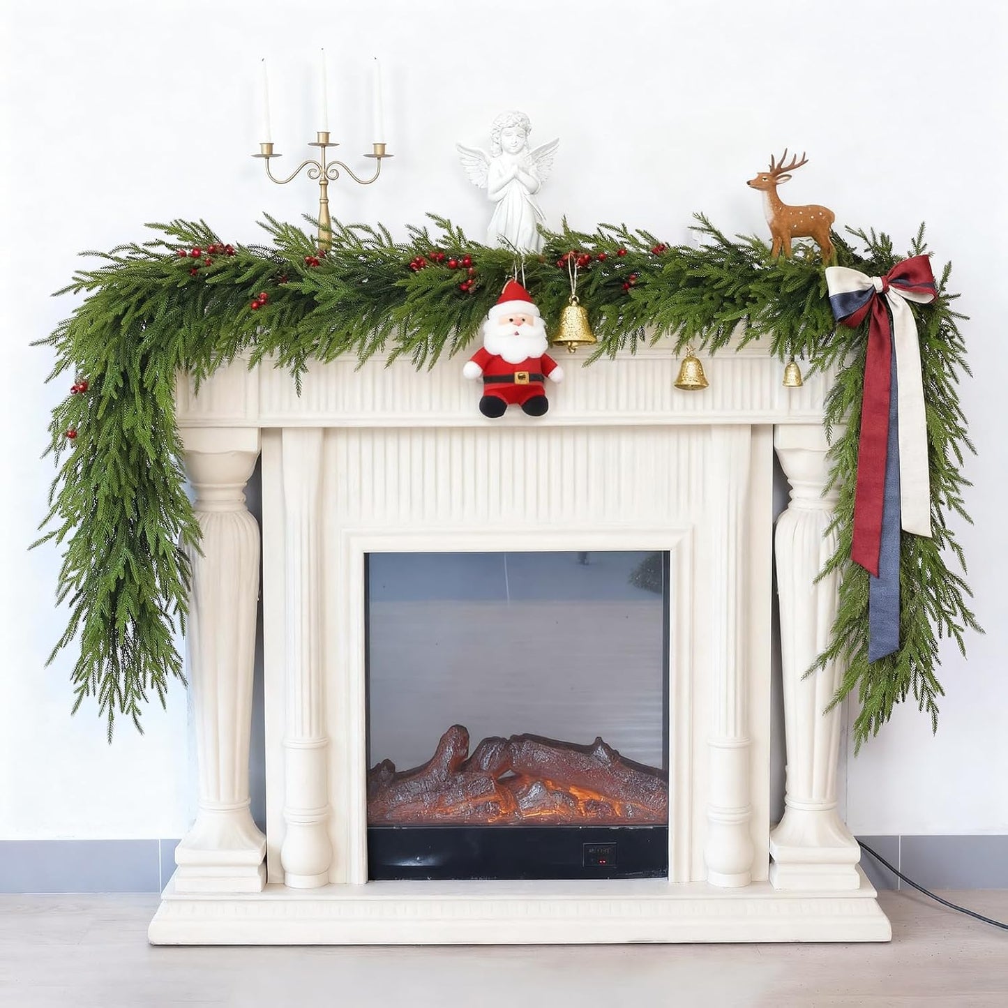 9FT Christmas Artificial Norfolk Pine Garland for Fireplace - Realistic Faux Greenery Fake Garland for Holiday,Table, Window,Mantel,Stairs, Home,Indoor Outdoor Decor (2PCS)