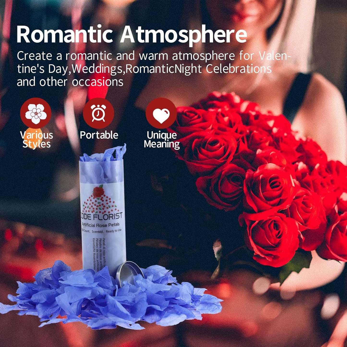 CODE FLORIST 1100 PCS Light Blue Silk Rose Petals for Valentine's Day,Romantic Night,Wedding,Proposal Anniversary Flower Decorations(Separated,Scented)