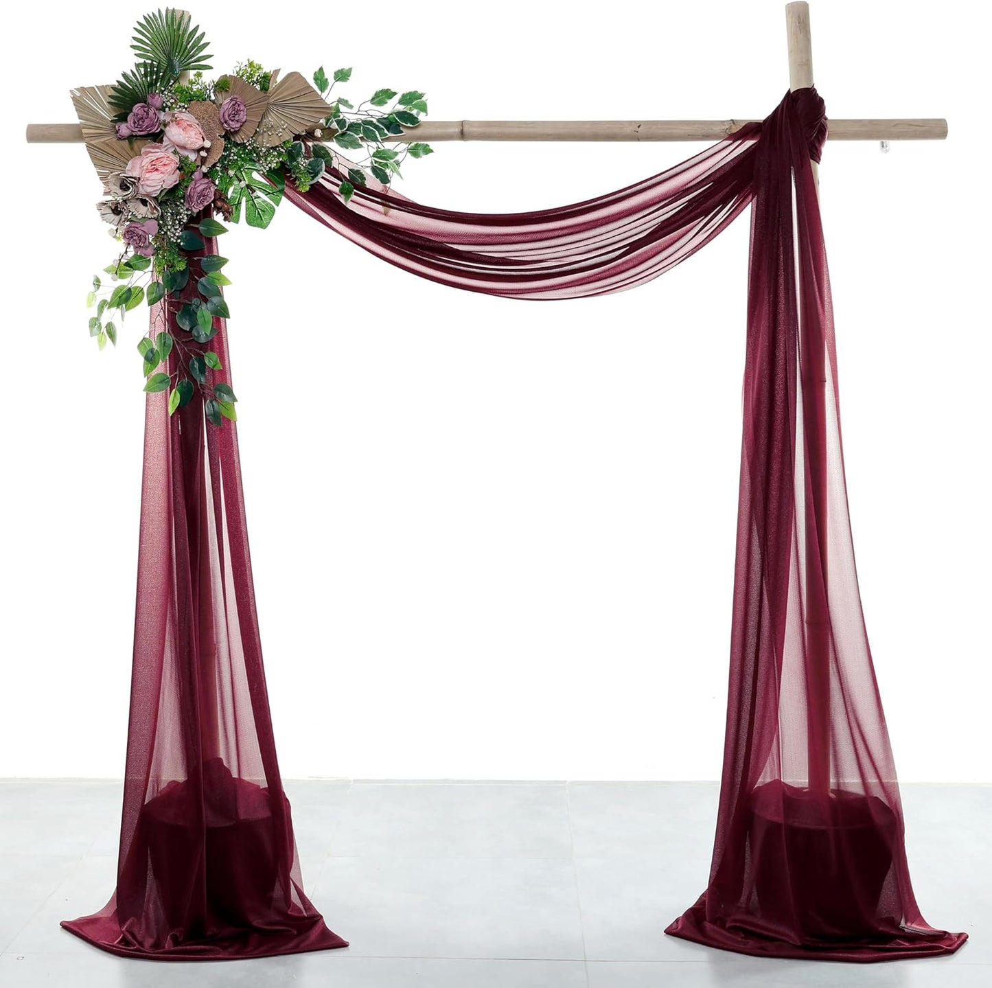 VDS Pack of 1 Panel (30 Inch X 100 Feet) Wedding Arch Draping Fabric Sheer Chiffon Fabric Drapery for Wedding Ceremony Reception Swag Backdrop Canopy Chuppah ARBO Altars Decoration (Burgundy)