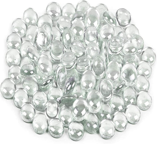 Galashield Flat Glass Marbles for Vases Clear Glass Gems Beads Pebbles Vase Filler (1 LB, Approx. 105 PCS)