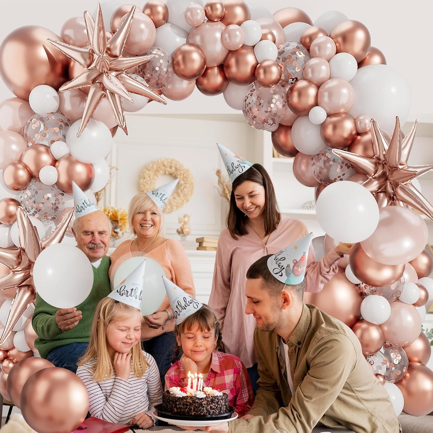 Rose Gold White Balloons Garland Arch Kit,142PCS Metallic Confetti Latex Metal Balloons Aluminum Foil Balloons for Baby Shower Ladies Birthday Wedding Party Decor Supplies