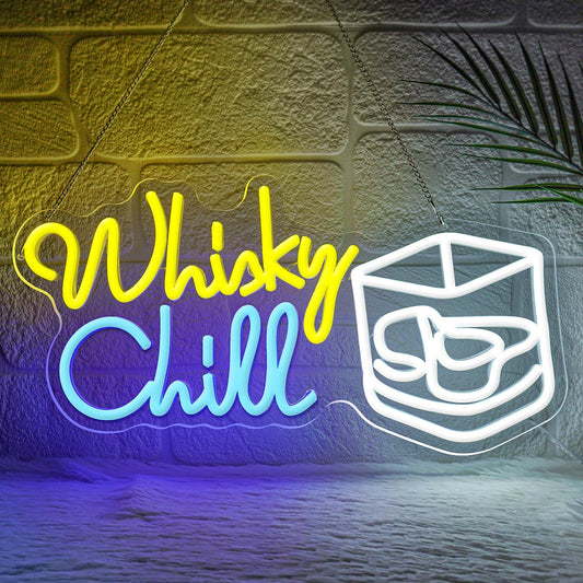 Whisky Chill Neon Sign,Neon Signs for Wall Decor,Whisky Bar Sign,LED Neon Light for Wall Decor,Dimmable Whisky Light Up Signs for Home Bar,Party,Neon Bar Sign for Man Cave
