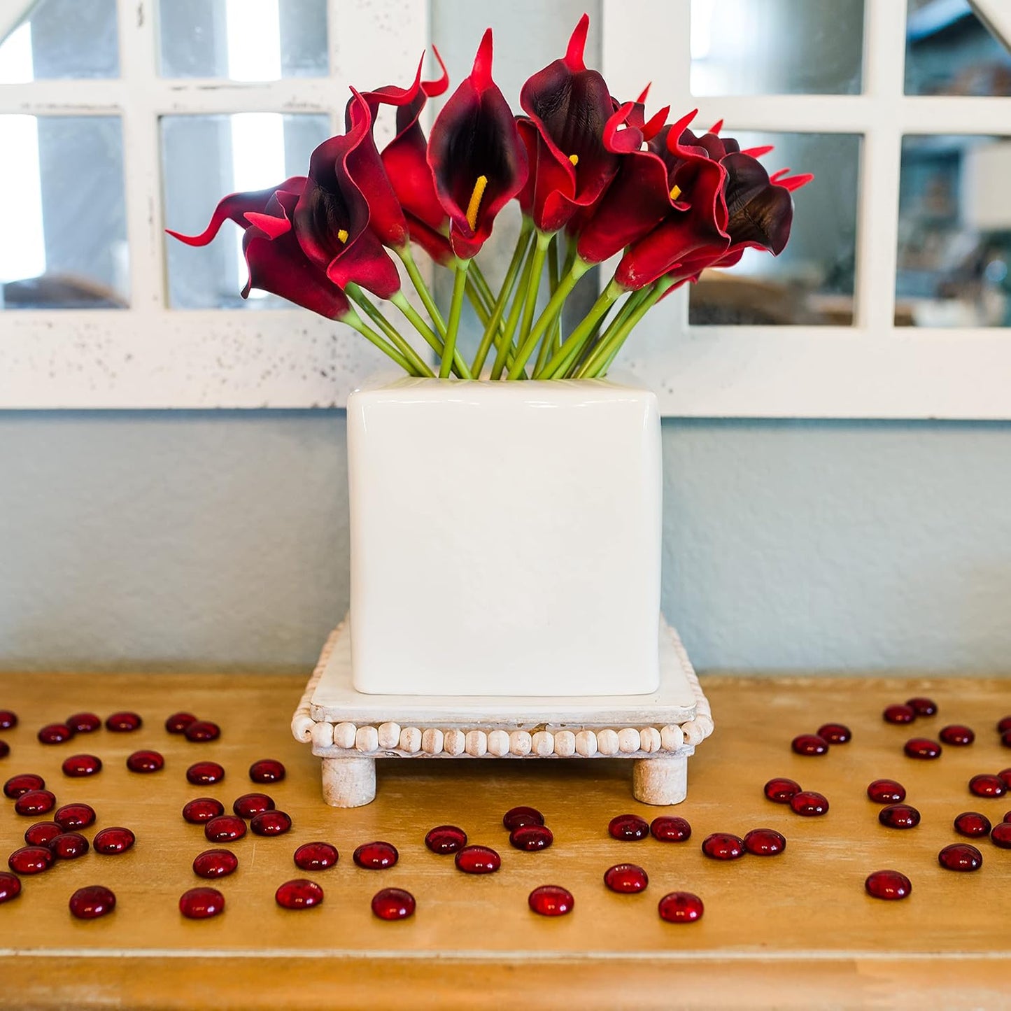 Galashield Flat Glass Marbles for Vases Red Glass Gems Beads Pebbles Vase Filler (5 LBS, Approx. 540 PCS)