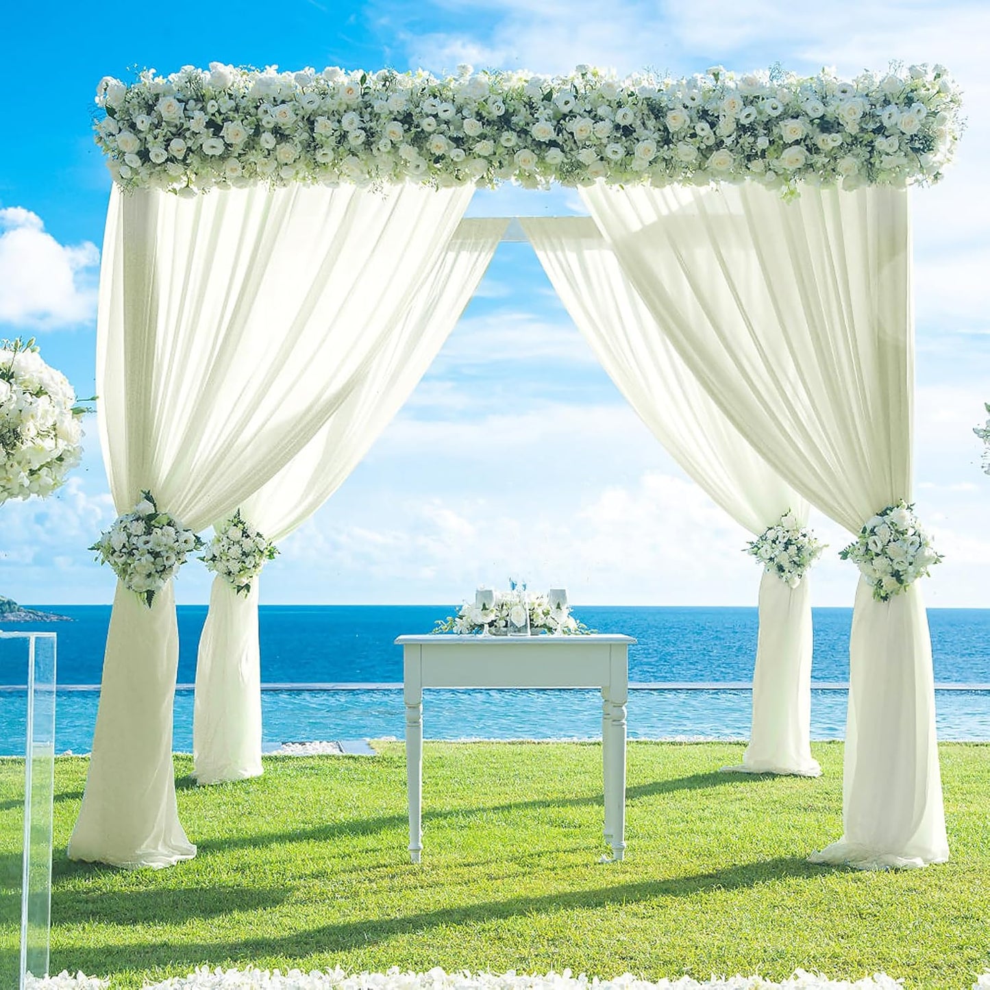 PARTISKY 10ftx10ft Ivory Chiffon Sheer Backdrop Curtains, Wrinkle-Free Wedding Backdrop Drapes for Birthday Party Ceremony Arch Stage Decor Background for Photography 5ft x 10ft,2 Panels