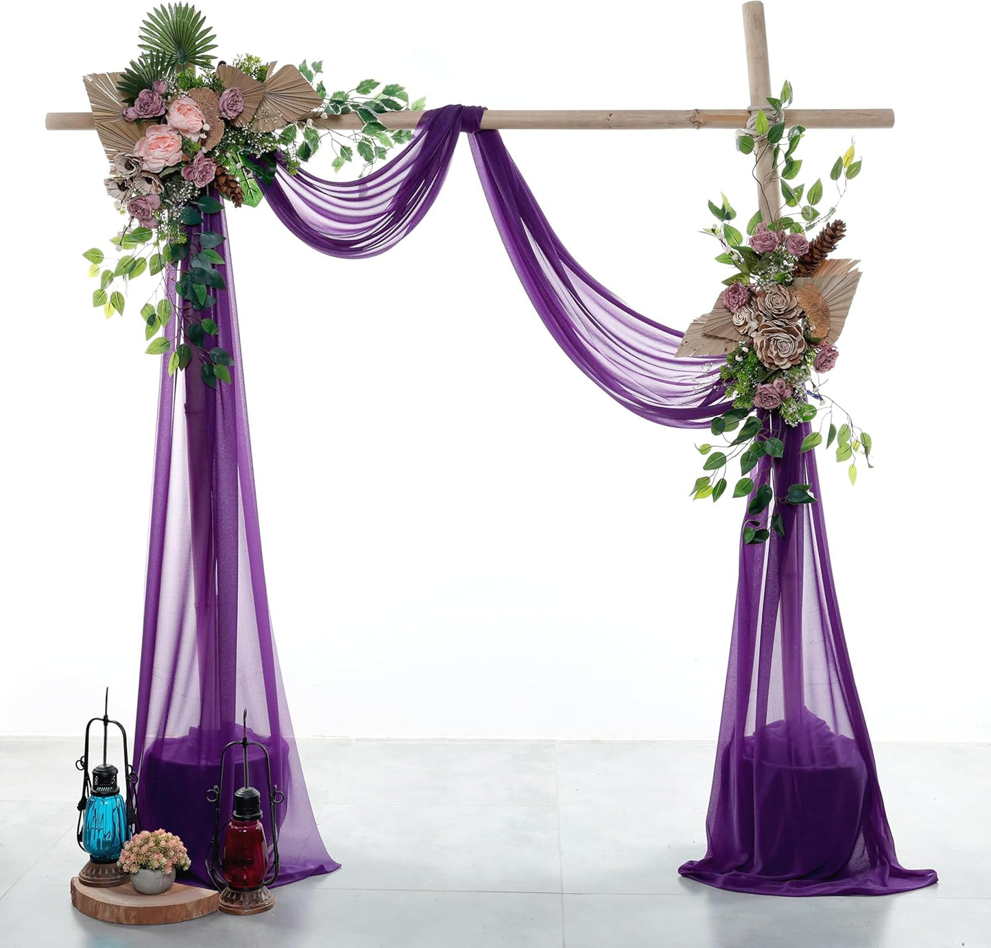 VDS Pack of 2 Panel (30 Inch X 50 Feet) Wedding Arch Draping Fabric Sheer Chiffon Fabric Drapery for Wedding Ceremony Reception Swag Backdrop Canopy Chuppah ARBO Altars Decoration (Purple)