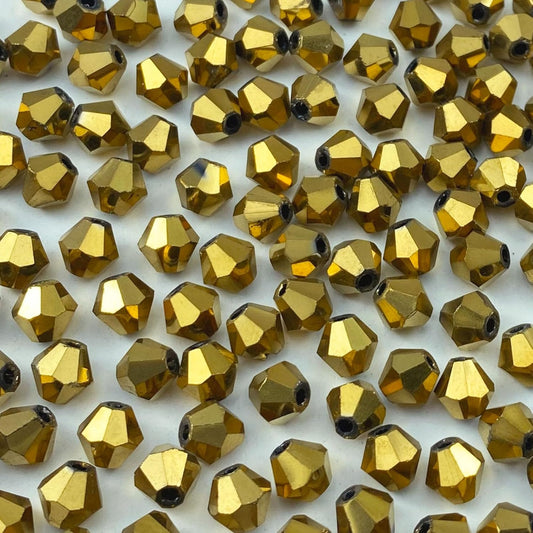 250pcs 6mm Bicone Crystal Glass Beads Loose Spacer Beads Faceted Craft Beads for Jewelry Making DIY Necklace Bracelet Earring Wind Chimes Suncatchers Ornamen(Mine Gold)