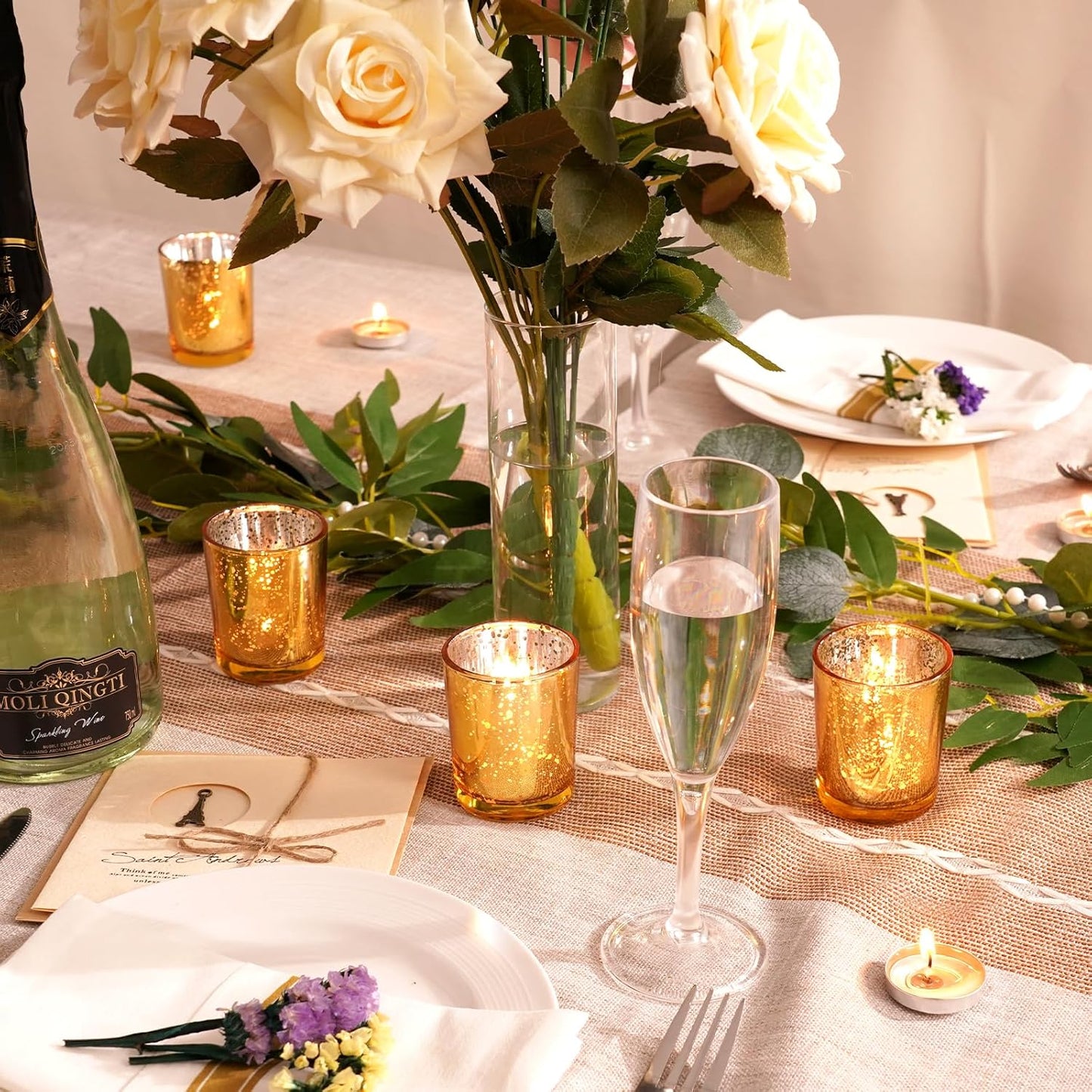 Homemory 36 Pcs Gold Votive Candle Holders, Mercury Glass Candle Holder, Tealight Candle Holders for Table Centerpieces, Baby Shower, Party, Anniversary, Wedding, Home Decor, Halloween, Christmas