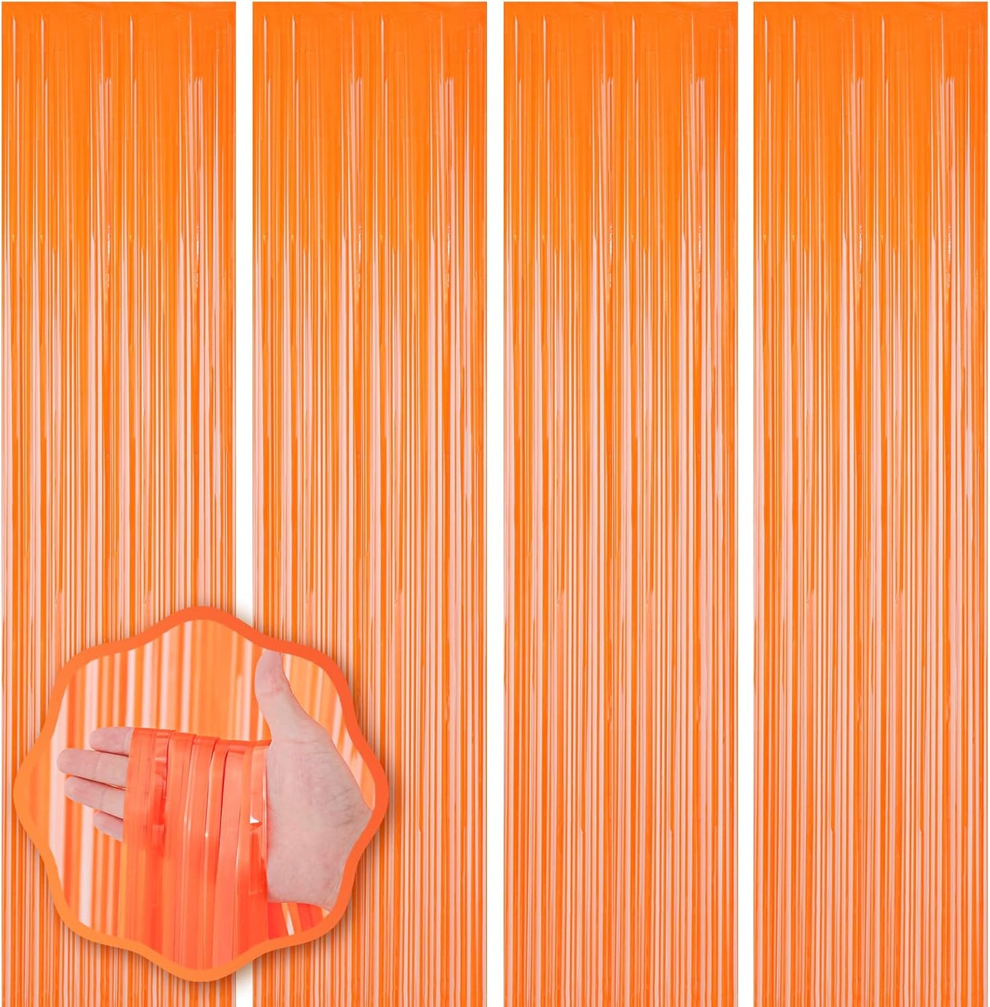 4 Pack Orange Foil Fringe Backdrop Curtains, Tinsel Streamers Birthday Party Decorations, Fringe Backdrop for Graduation, Baby Shower, Gender Reveal, Disco Party