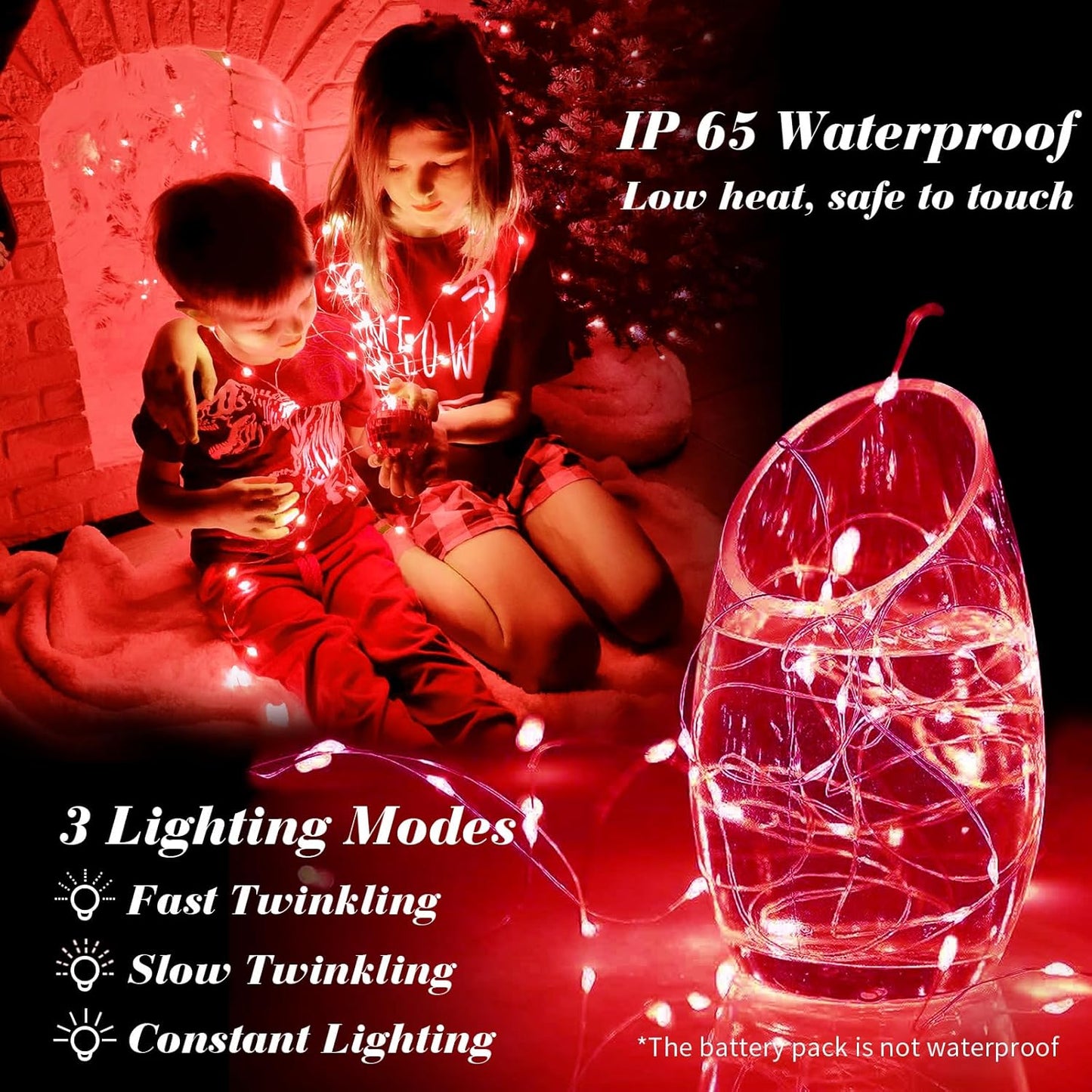 ZGWJ 24 Pack Fairy Lights Battery Operated, 7ft 20 Mini LED Fairy String Lights Silver Wire 3 Modes for DIY, Parties, Wedding, Bedroom, Halloween Christmas Decoration Red