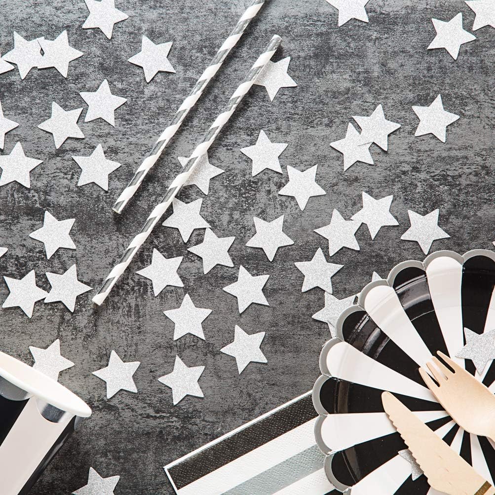MOWO Glitter Star Confetti Wedding Party Decor and Table Decor 1.2’’ in Diameter (silver glitter,200pc)