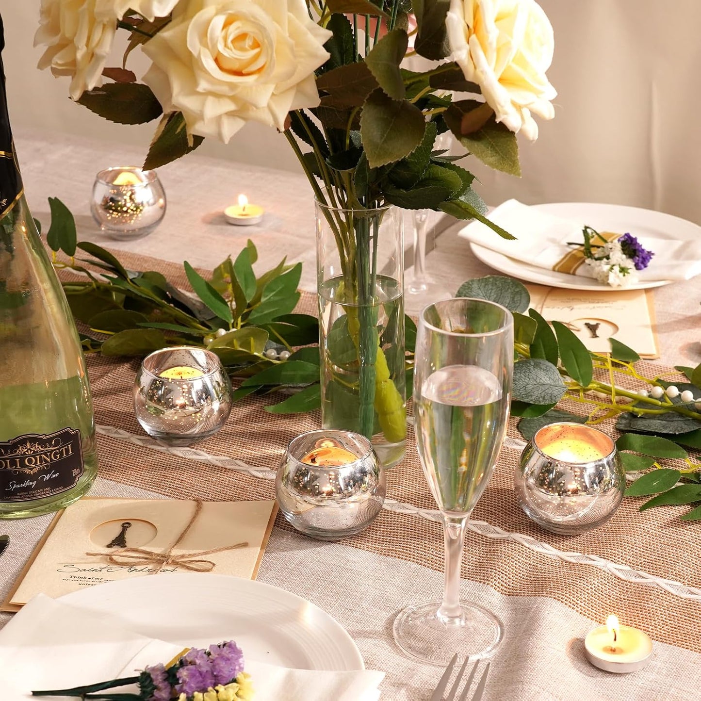 Homemory 12 Pcs Silver Votive Candle Holders, Round Mercury Glass Candle Holder, Tealight Candle Holders for Table Centerpieces, Baby Shower, Anniversary, Wedding, Home Decor, Halloween, Christmas