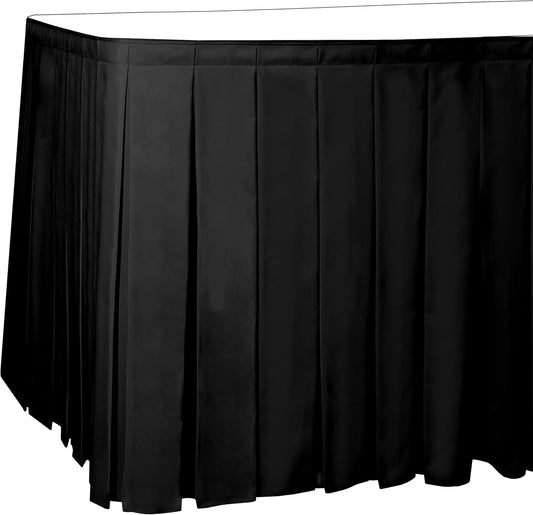 Ultimate Textile Pleat Polyester Fabric Table Skirt - Machine Washable Flame Resistant with Clips for Events, Weddings & Trade Shows, Cut & Sewn in Paterson, NJ - Black, 21' Box Pleat