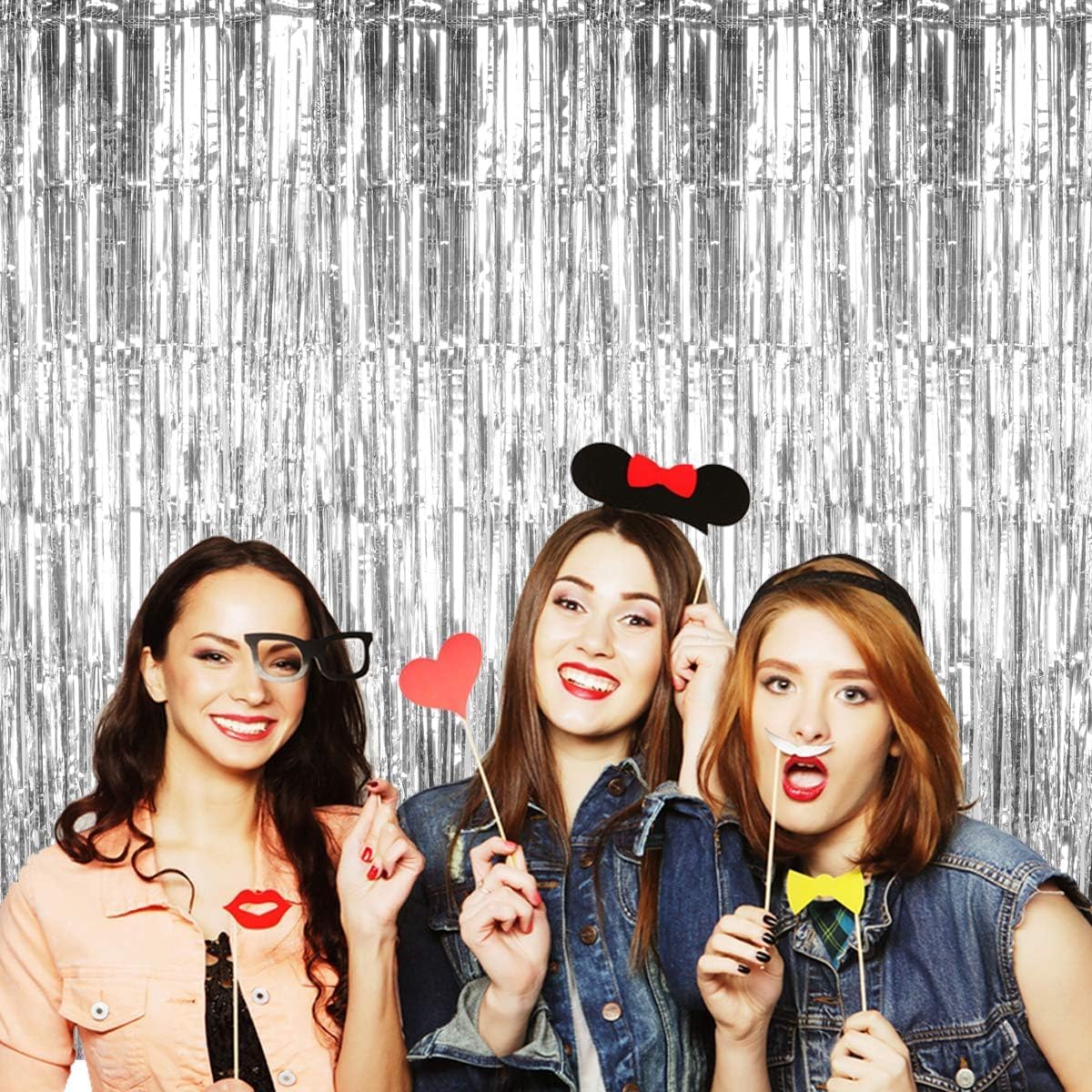 BTSD-home 10 Pack Silver Foil Fringe Curtain, Metallic Photo Booth Backdrop Tinsel Door Curtains for Wedding Birthday Bridal Shower Baby Shower Bachelorette Christmas Party Decorations(8ft x 3ft)