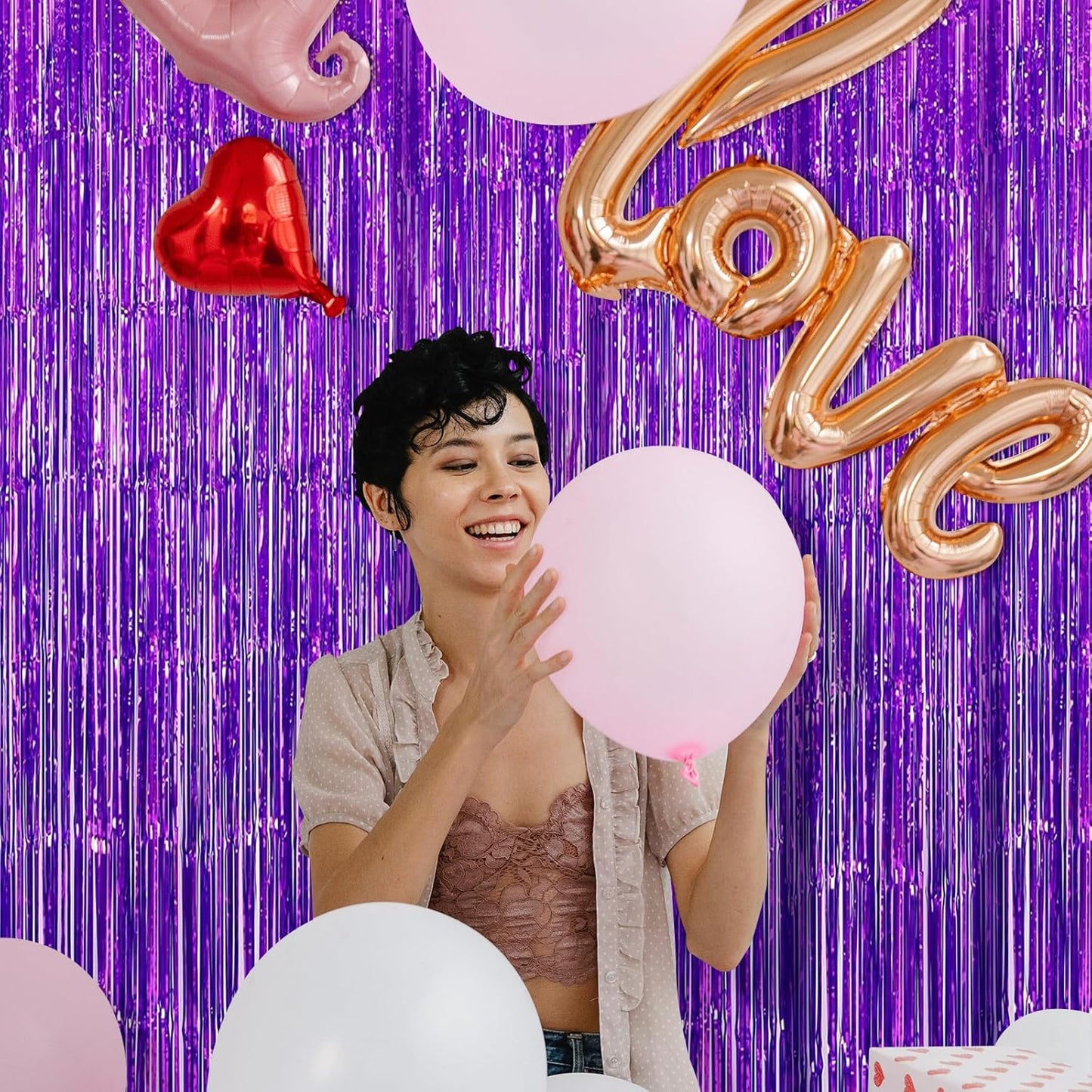 5 Pack Purple Fringe Backdrop 3.2ft x 8.2ft Foil Curtain Tinsel Foil Fringe Curtains Backdrop Tinsel Backdrop Streamers for Birthday Curtain Party Decoration Wedding Christmas Decoration (Purple)