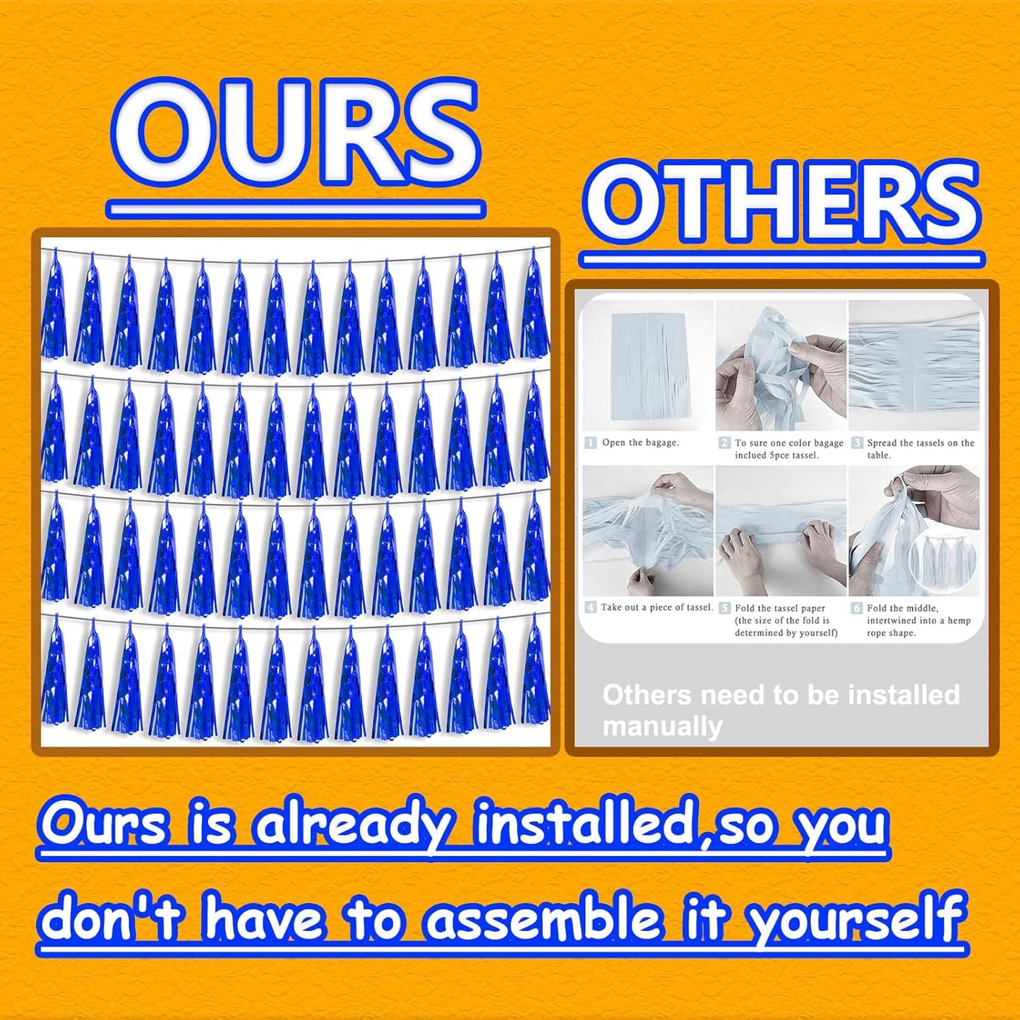 4P Blue Foil Fringe Tassel Banner Garland Metallic Tinsel Streamers Wall Hanging Curtain Backdrop Banner for Parade Floats, 2024 Graduation Decorations, Retirement Party Decoration