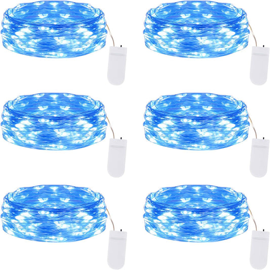 Lakumu 6 Pack Fairy Lights Battery Operated -7FT 20LED String Lights Silver Wire Firefly Starry Lights for DIY Christmas Decorations Mason Jar Wedding Party Centerpiece Table Decor, Blue