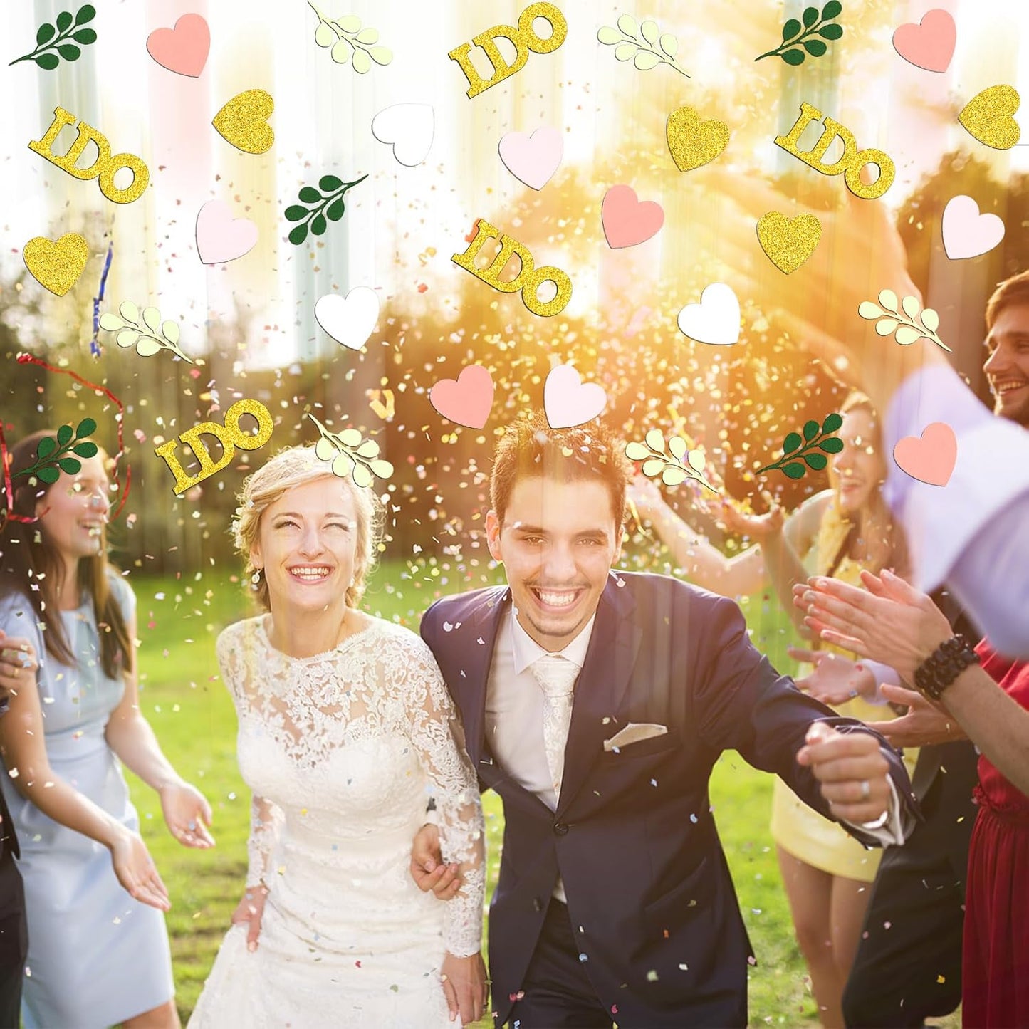 200PC Sage Green and Pink Gold Wedding Confetti for Tables Bridal Shower Decorations Hearts I Do Table Scatter for Wedding Engagement Bachelorette Party Decor