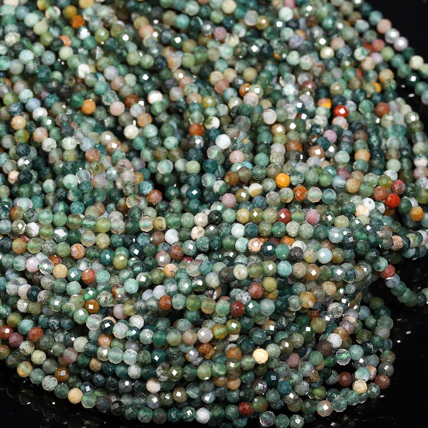 Song Xi 90pcs 4mm Natural Indian Agate Gemstone Beads Faceted Round Loose Stone Beads for Jewelry Making