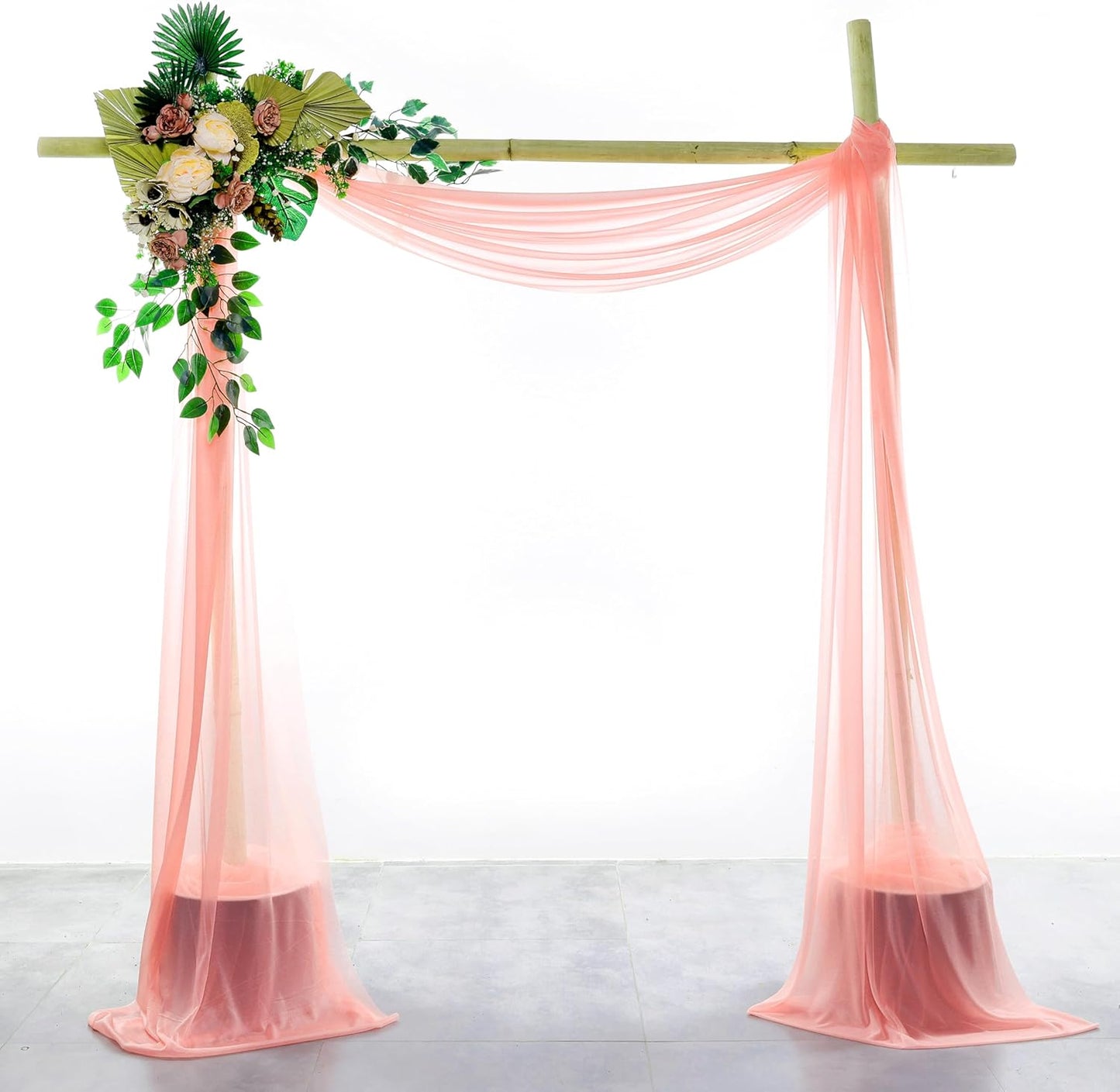 VDS Pack of 1 Panel (30 Inch X 50 Feet) Wedding Arch Draping Fabric Sheer Chiffon Fabric Drapery for Wedding Ceremony Reception Swag Backdrop Canopy Chuppah ARBO Altars Decoration (Peach)