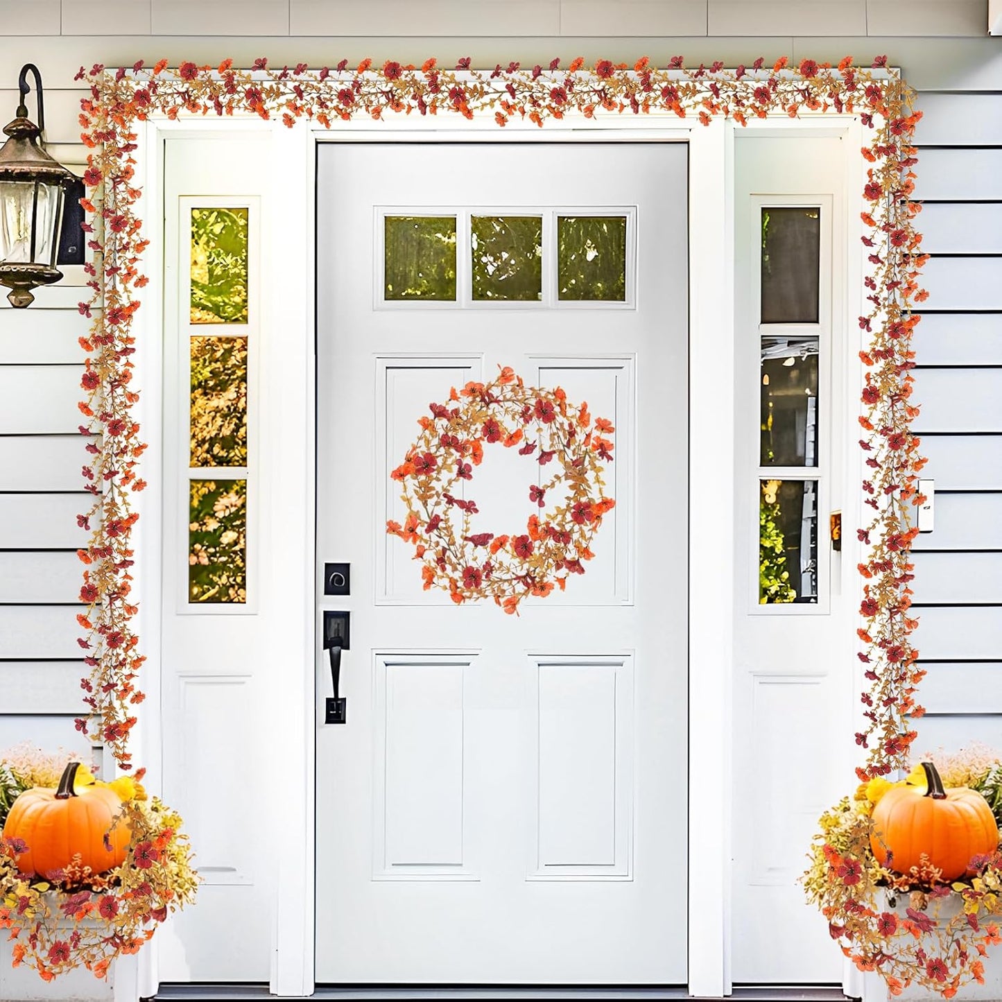 4 Pack Artificial Fall Flowers Garland, 6 FT Fall Decorations Fake Mums Floral Vines UV Resistant Faux Hanging Flower Ivy Garland for Home Party Table Wall Mantel Decor (Orange + Dark Red)