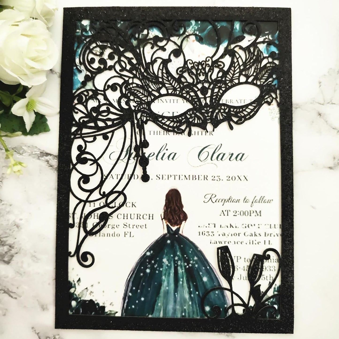20PCS Masquerade Invitations, Quinceanera Invitations,masquerade wedding invitations,pocket invitation with envelops for xv,16 birthday,bridal shower,wedding,Anniversary,holiday party,etc.