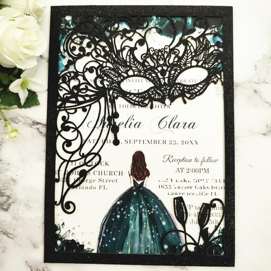 20PCS Masquerade Invitations, Quinceanera Invitations,masquerade wedding invitations,pocket invitation with envelops for xv,16 birthday,bridal shower,wedding,Anniversary,holiday party,etc.
