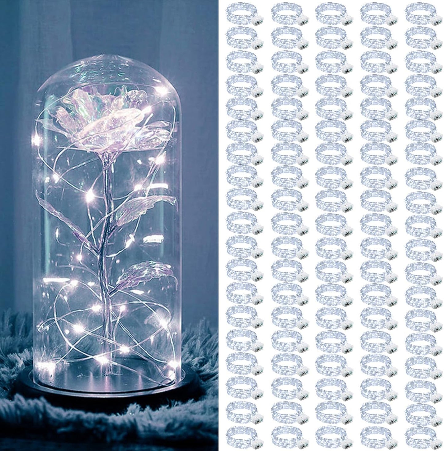 ZGWJ 100 Pack Fairy Lights Battery Operated, 7ft 20 Mini LED Fairy String Lights Silver Wire 4 Modes for DIY, Parties, Wedding, Bedroom, Halloween Christmas Decoration White