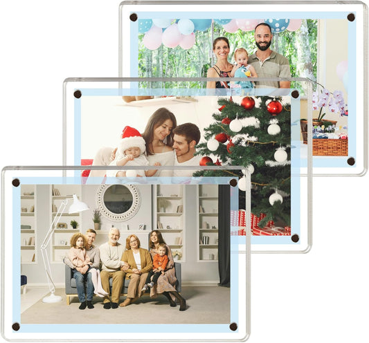 3 Pack acrylic fridge magnetic frame 6X4 Inch refrigerator photo magnet frames clear picture frames magnetic photos Display frame Double-Sided acrylic magnet frames(3pcs clear, 4x6 inch)