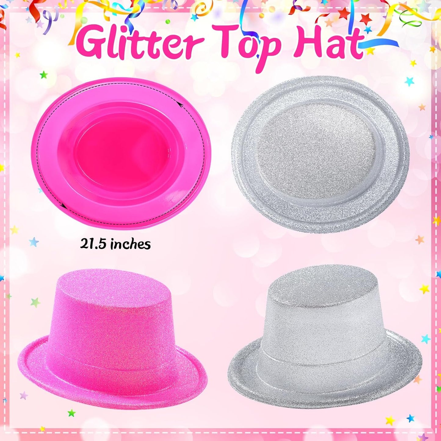 Hillban 24 Pcs Halloween Glitter Top Hat Bowler for Adults 1920s Dress Glitter Hats for Masquerades Party