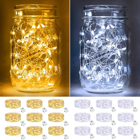 btfarm 18 Pack Fairy Lights Battery Operated [3 Modes], 7ft 20 Led Twinkle Lights String Lights Waterproof Bulk Small Mini Silver Wire for Christmas Mason Jars Wedding Table Centerpiece